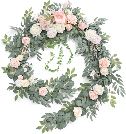 Ling's Moment 9FT Flower Garland for Backdrop Decorations - Wedding Arch Flowers, Eucalyptus &