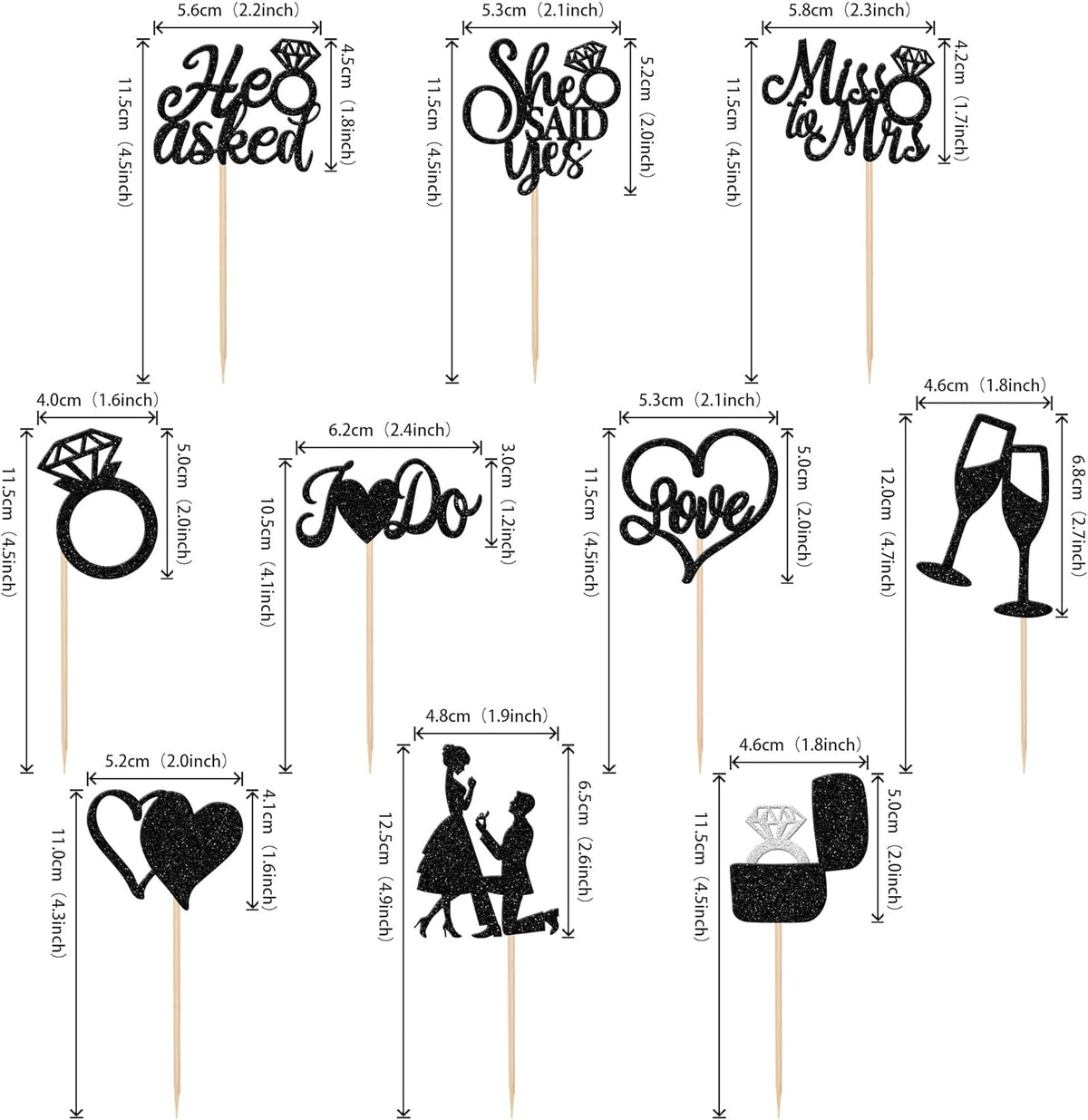 30 PCS He Asked She Said Yes Cupcake Toppers Glitter Engagement Cupcake Toppers Miss to Mrs I Do