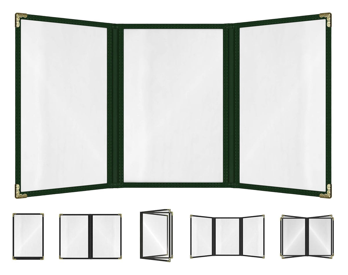 Goodsmart Restaurant Menu Covers – 25 Pack Green 6-View Trifold 8.5" x 11", Side-Loading Vinyl &