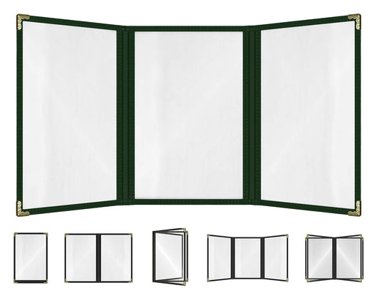 Goodsmart Restaurant Menu Covers – 25 Pack Green 6-View Trifold 8.5" x 11", Side-Loading Vinyl &