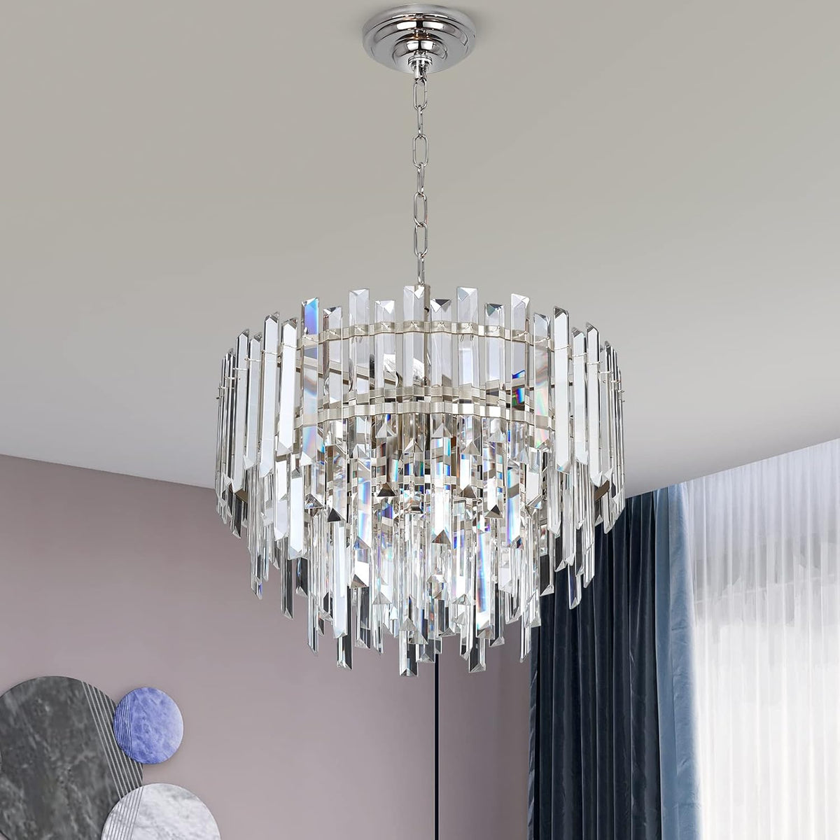 Chrome Crystal Chandelier Lighting 17.7'' for Dining Rooms Bedroom Foyer Entryway Ceiling Hanging