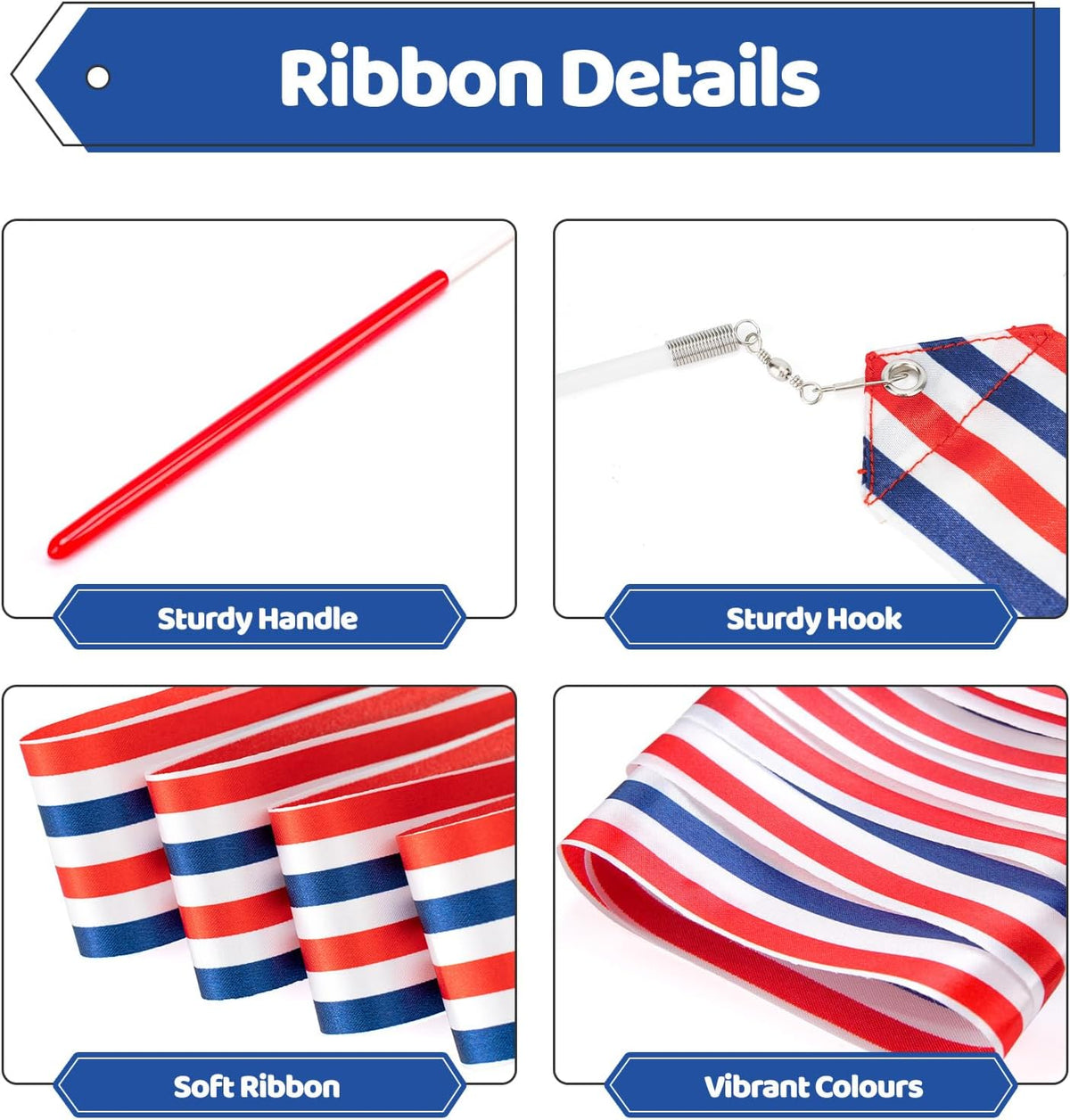 20 Pack Ribbon Dancer Wands for Patriotic Party Favors Supplies, Dancing Ribbon Stars and Stripes