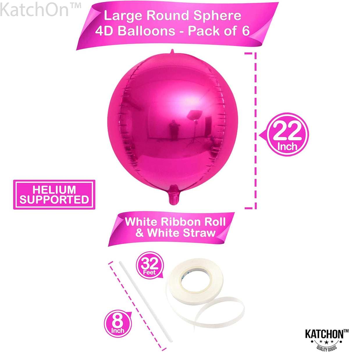KatchOn, Big Hot Pink Balloons - 22 Inch, Pack of 6 | Hot Pink Mylar Balloons for Pink Party