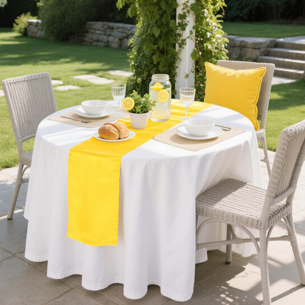 10 Pack Satin Table Runner 12 x 108 Inch Long Yellow Silk Table Runner for Wedding Party Banquet