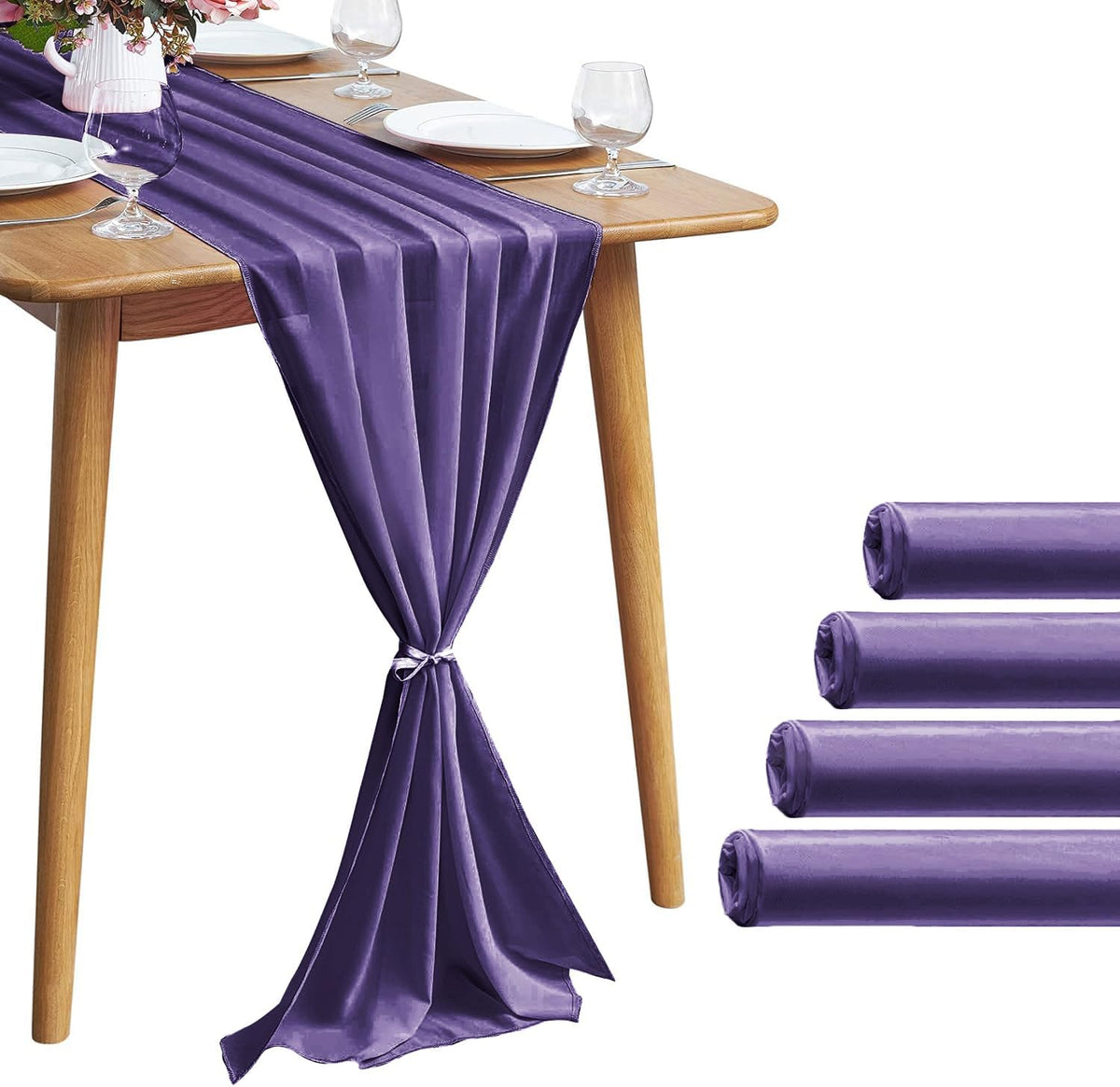 5 Pack 10Ft Chiffon Purple Table Runner Sheer 29x120 Inch for Romantic Wedding Decor Bridal & Baby