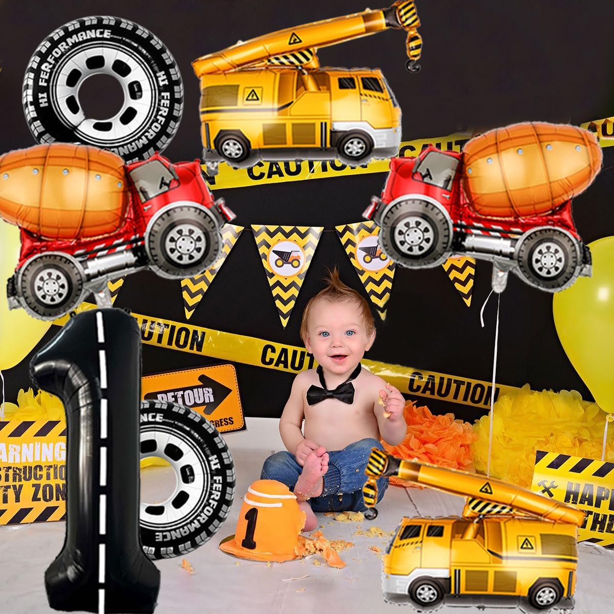 1st Birthday Decorations for Boys Construction Balloons 40inch Number 1 Balloons Truck Foil Balloon