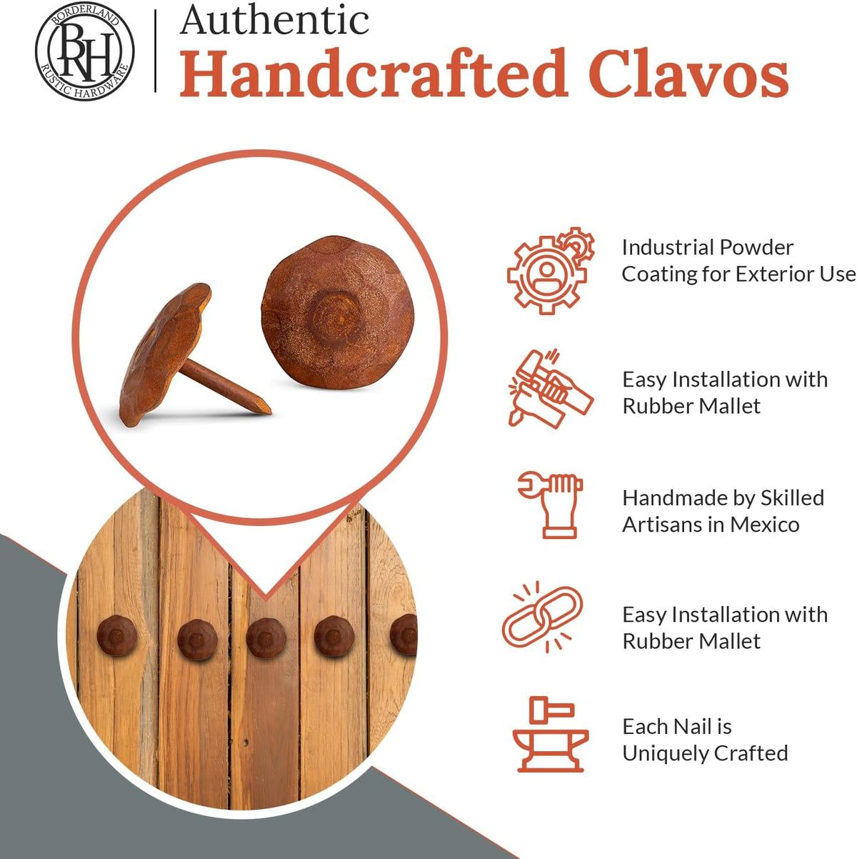 10 Pack 1" Small Round Head Iron Clavos Decorative Nails – Rusted – Handmade Rustic Round Fasteners