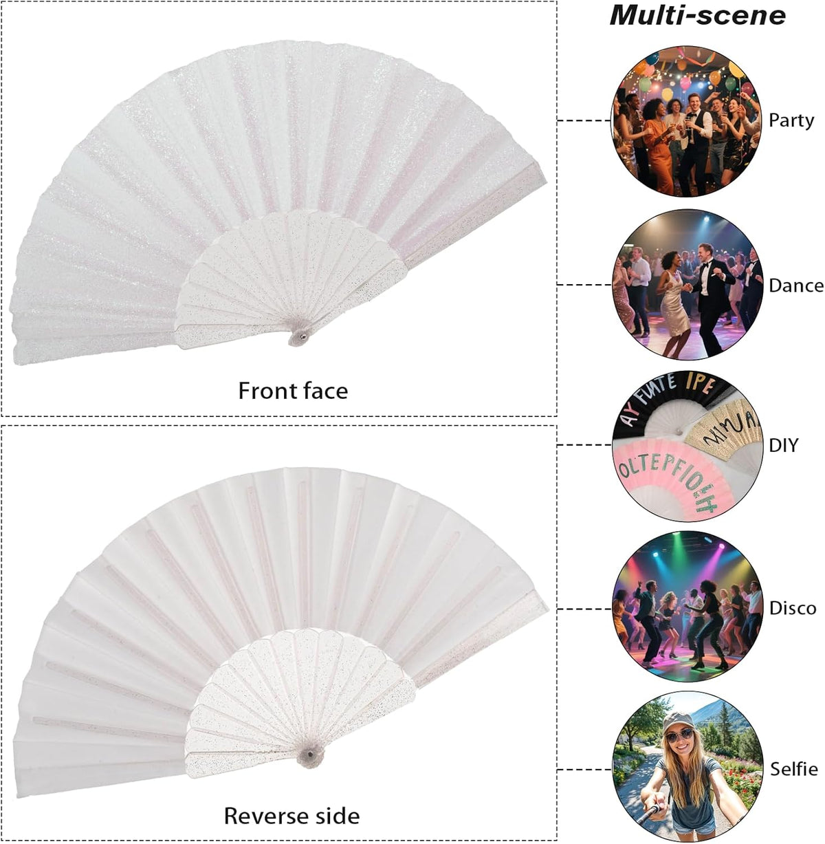 12 Pack Handheld Fan,Folding Hand Glitter Fan with Shining Transparent Fan Rib – Ideal for Wedding