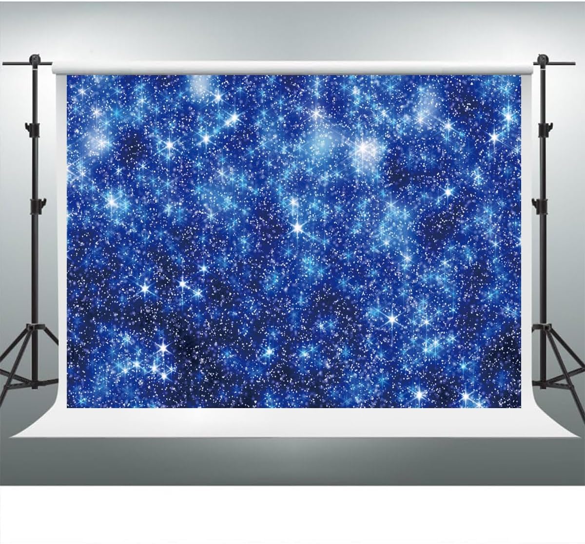 YongFoto Blue Glitter Backdrop 15x10ft Silver Light Spots Navy Blue Sequin Bokeh Photography