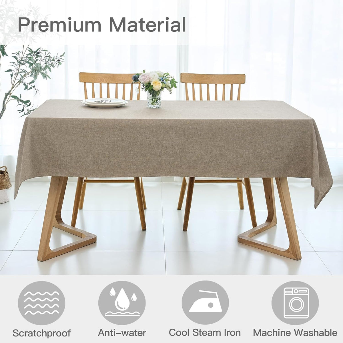 maxmill Rectangle Linen Texture Tablecloth Stain Proof Waterproof Wrinkle Free Washable Dining