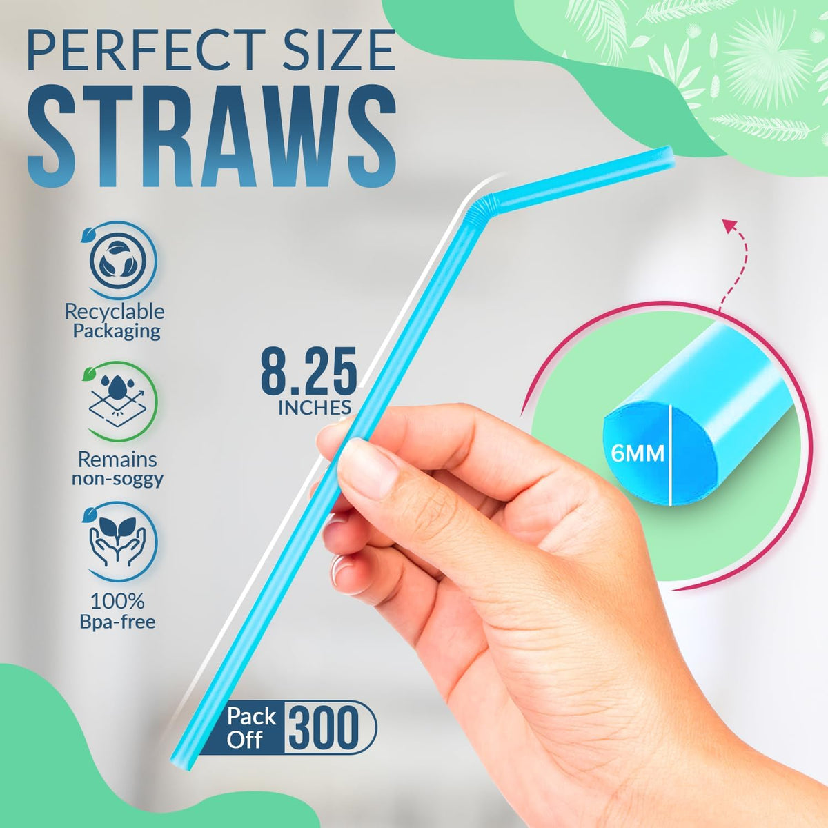 Weemium Compostable Straws Disposable 300 Pack | 100% Plant-Based Plastic-free, Disposable and