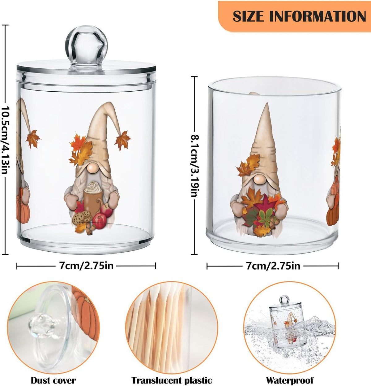Gredecor 2 Pack Apothecary Jars with Lid Fall Gnome Maple Pumpkins Qtip Holder Dispenser Storage