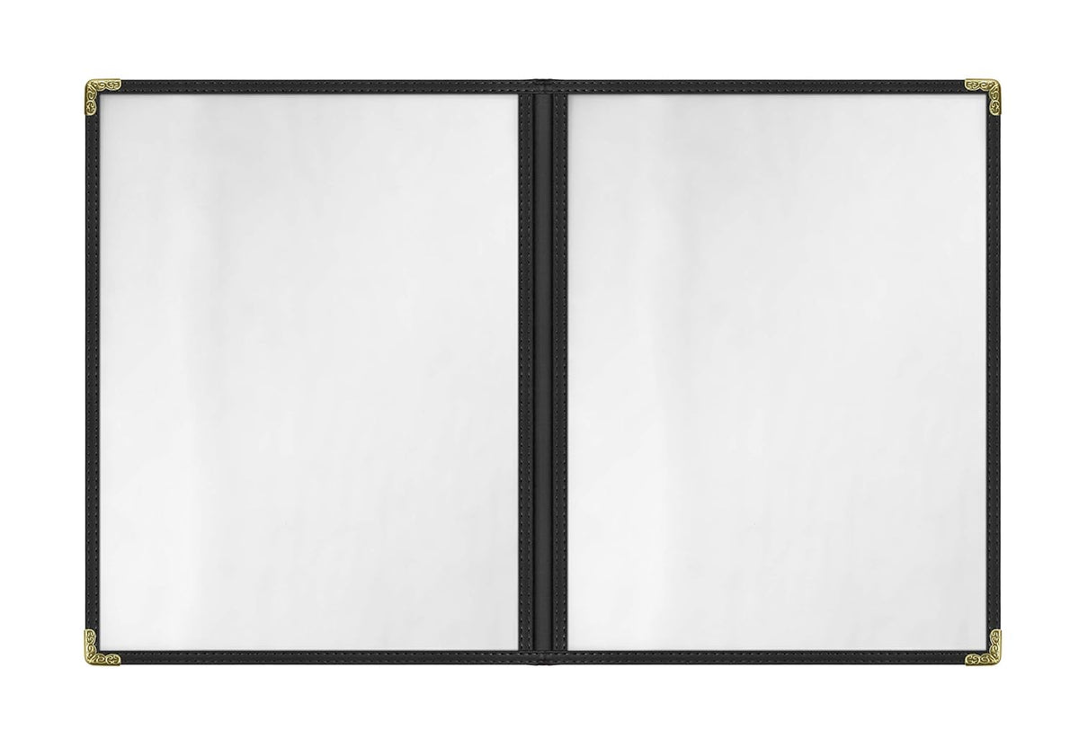 Goodsmart Restaurant Menu Covers - 25 Pack Black 8.5" x 11", 2-Page/4-View, Side-Loading Vinyl Menu