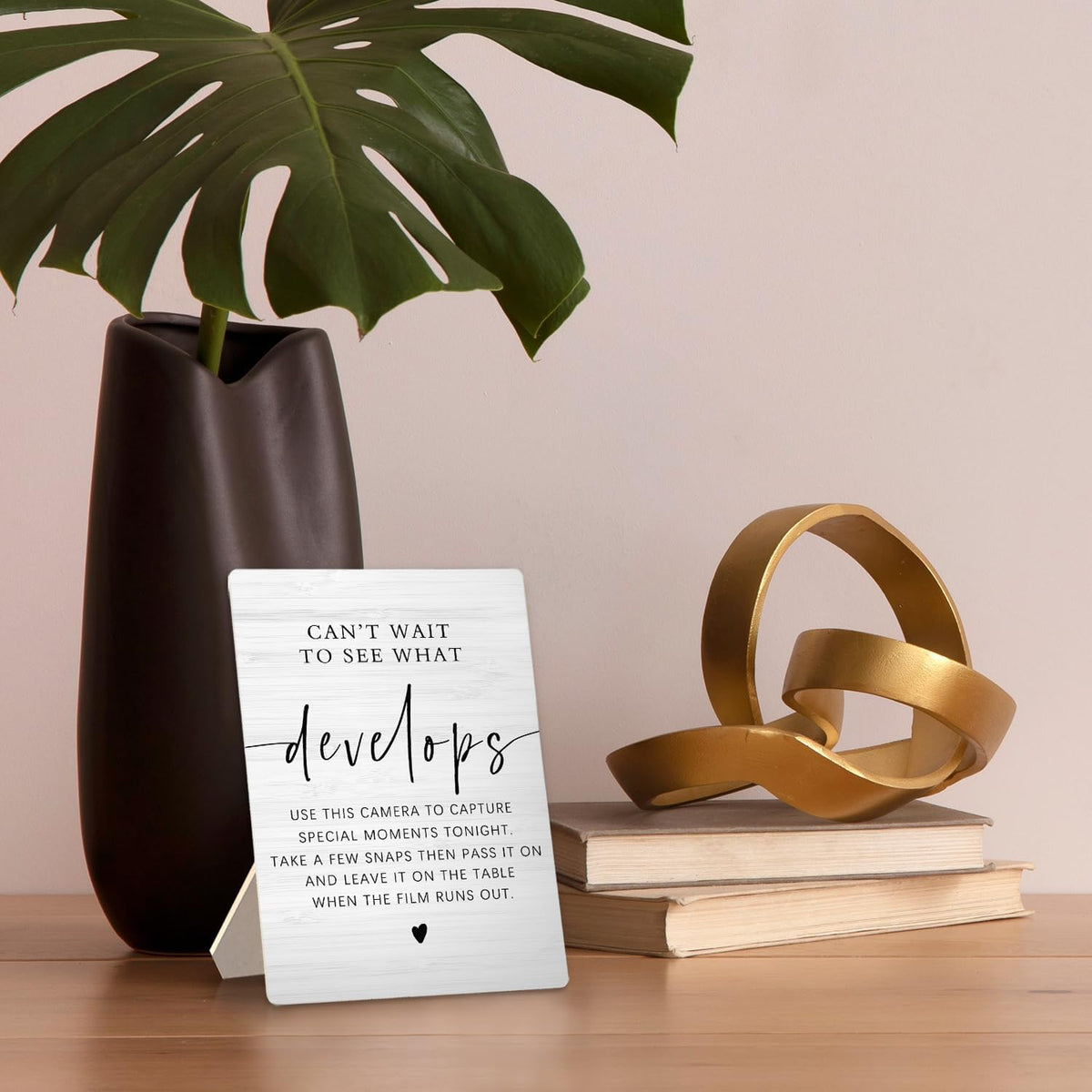 Can't Wait To See What Develops Wooden Stand 5x7inch, Wedding Camera Sign, Guest Photo Sign