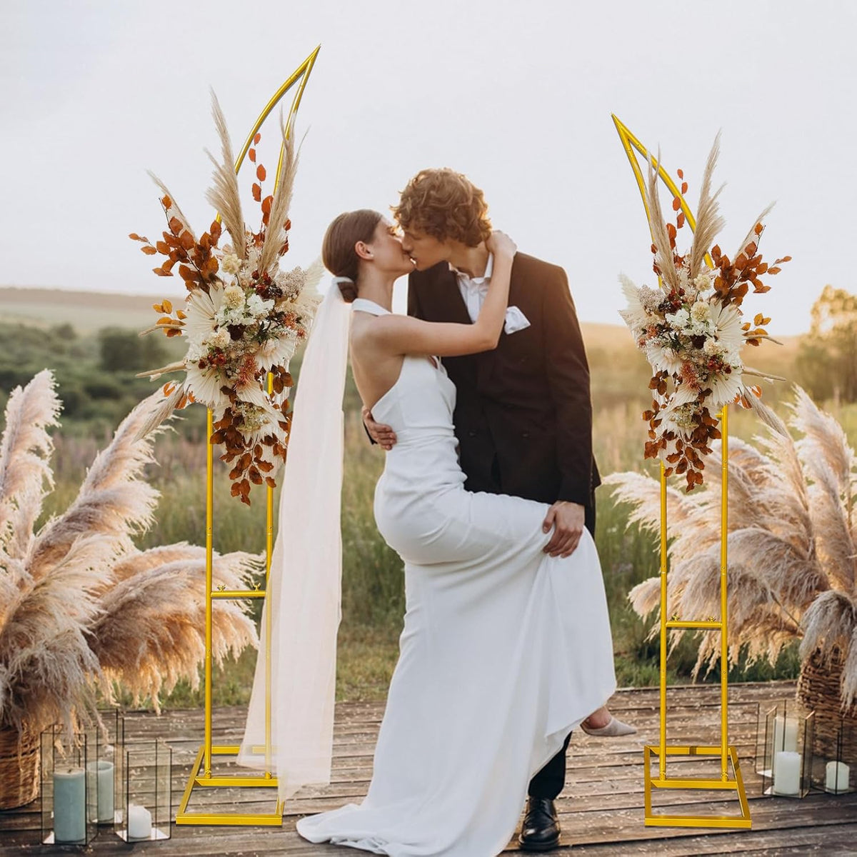Curved Wedding Arch Backdrop Stand Set of 2, Large Balloon Arch with Rectangular Base (5.9ft,6.9ft)