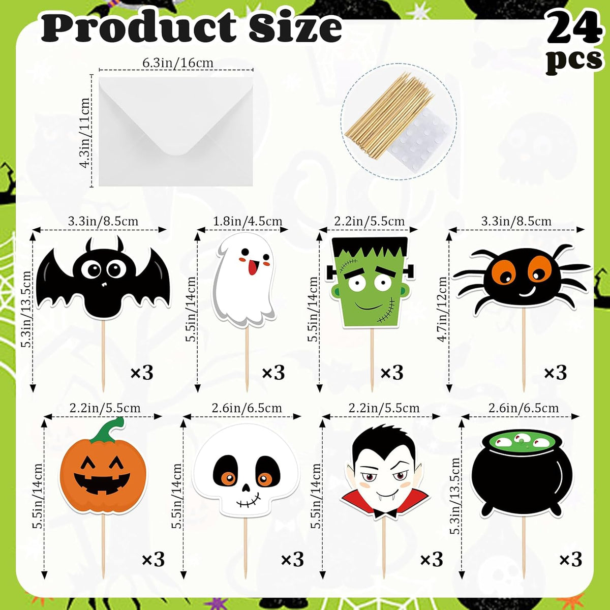 24 PCS Halloween Happy Birthday Cupcake Toppers Halloween Party Decorations Cake Decor Cupcake