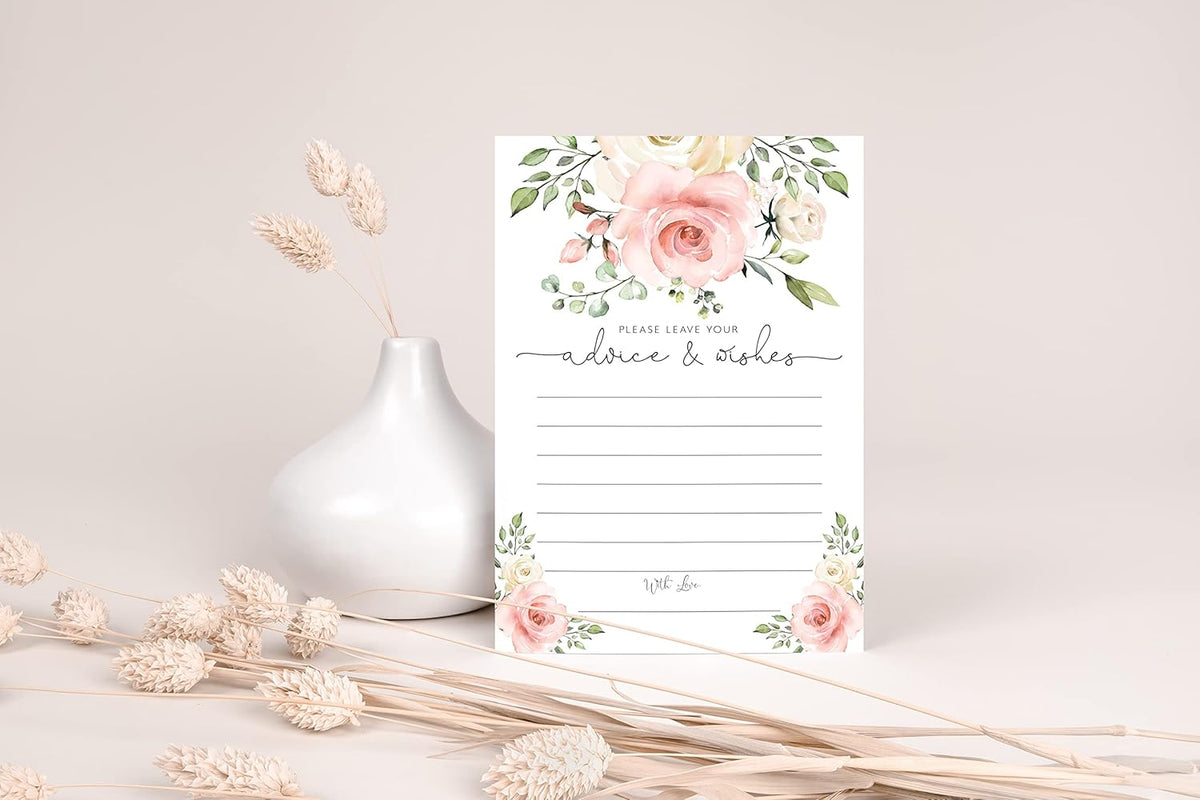 Your Main Event Prints Blush Floral Advice and Wishes Cards for the Bride and Groom - Perfect for