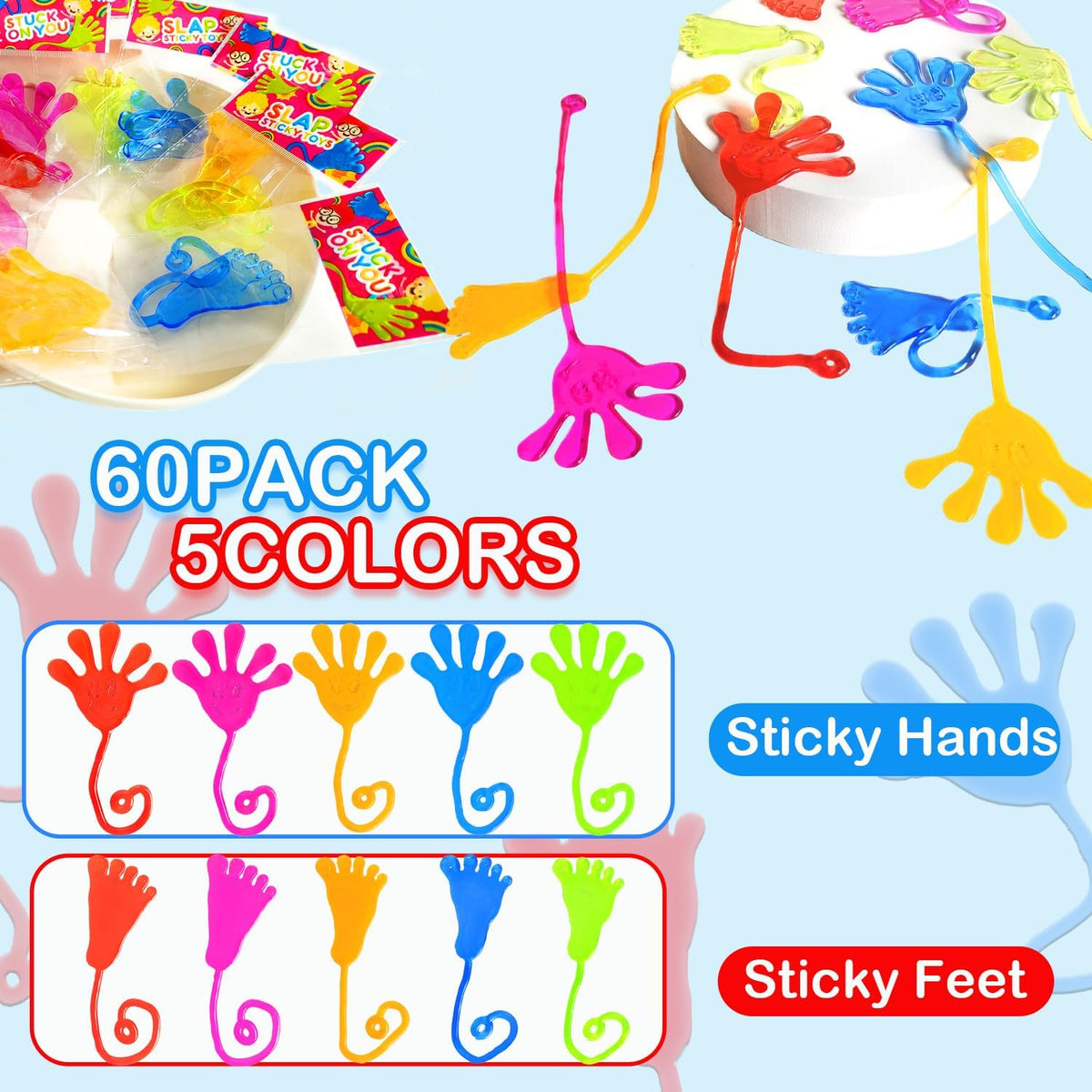 Bulk Toys Gifts for Kids Prizes (60 PCS), Halloween Large Sticky Hands & Feet Party Favors Supplies