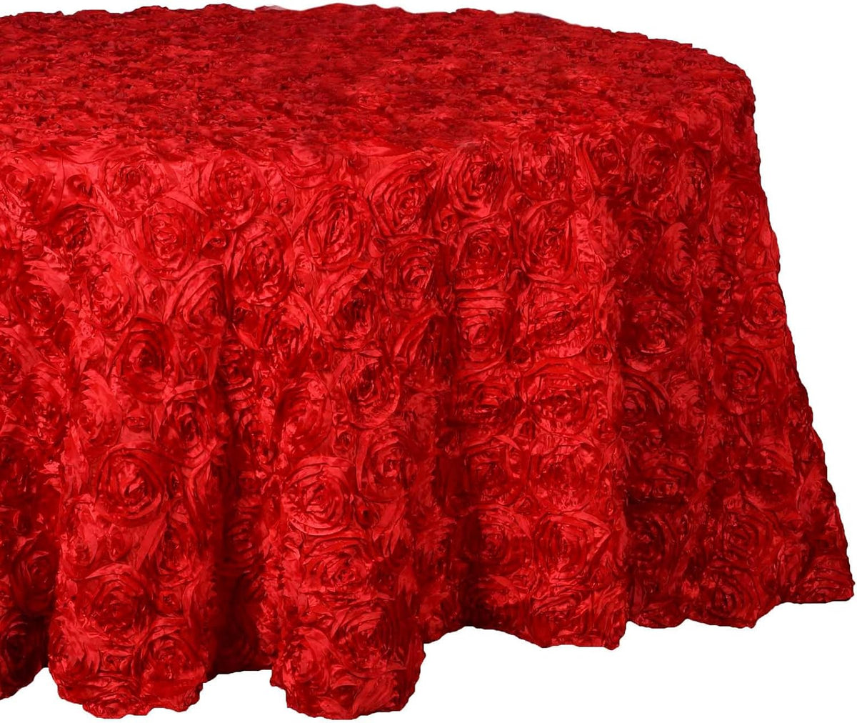 Efavormart 132" Wholesale Round Table Cover RED Grandiose Rosette 3D Satin Tablecloth for Wedding