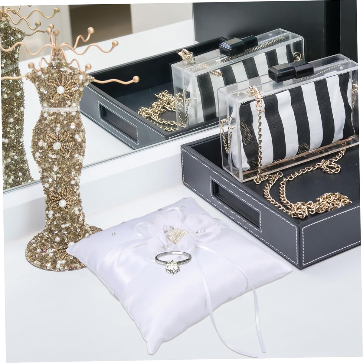 Decorative Pillows Pearl Ring Ring Pillow Wedding Ring Bearer Pillow Set 20x20cm Ring Pillow for