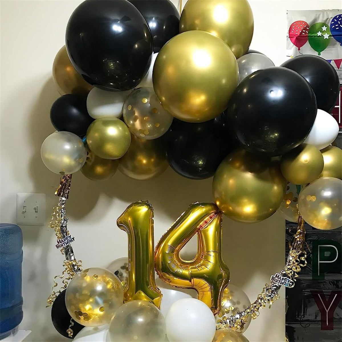 Balloons Gold and Black, 60PCS Black Metallic Chrome Gold Pearly Gold Black Gold Confetti Latex