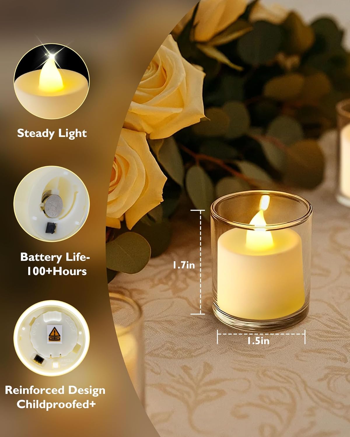 Amagic 12/24/50/100/150 Pack LED Tea Lights, Flameless Votive Candles, Battery Operated Tealights