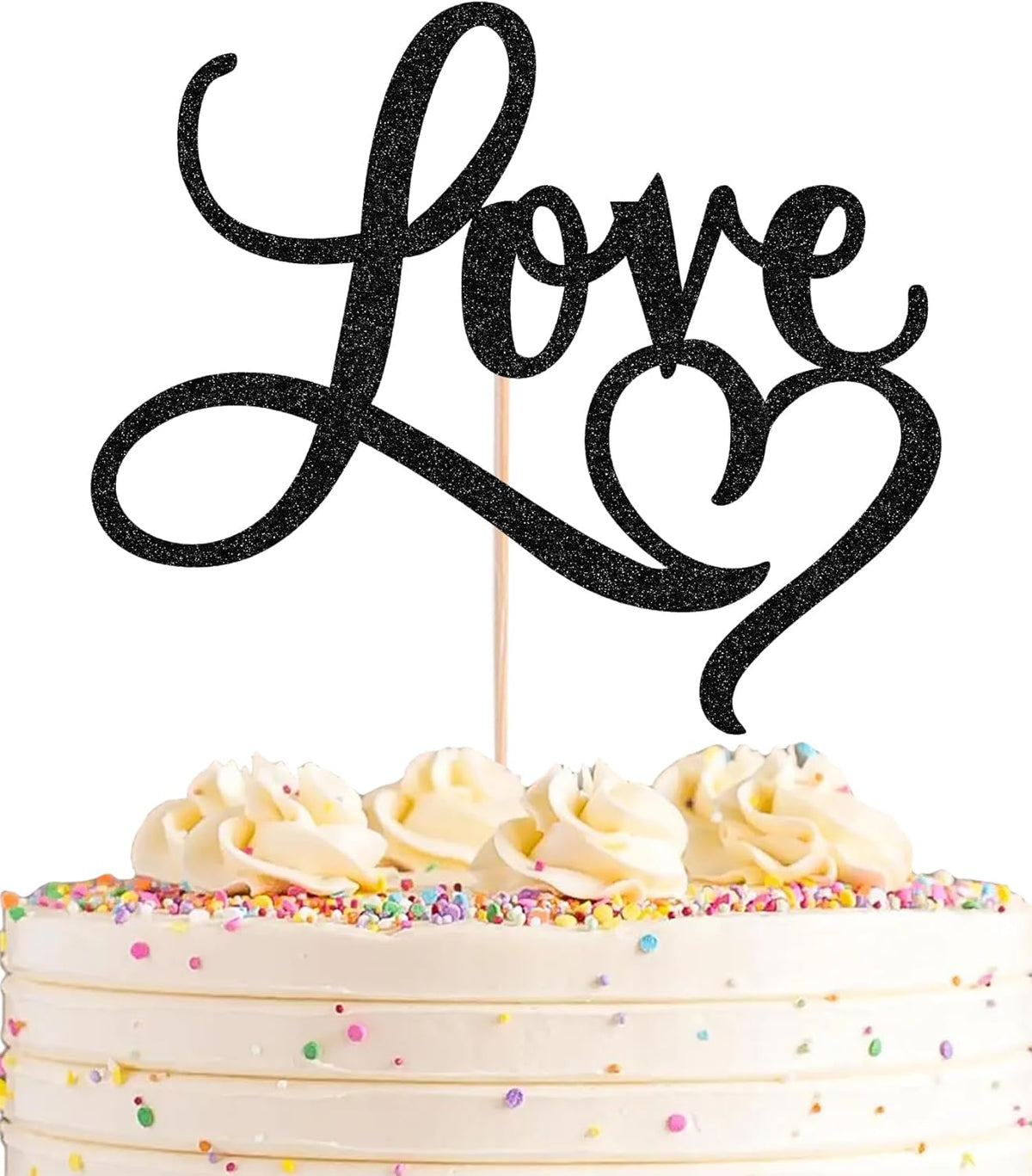 Love Cake Topper - Black Glitter Paper Wedding Cake Decoration Supplies, Perfect for Bridal