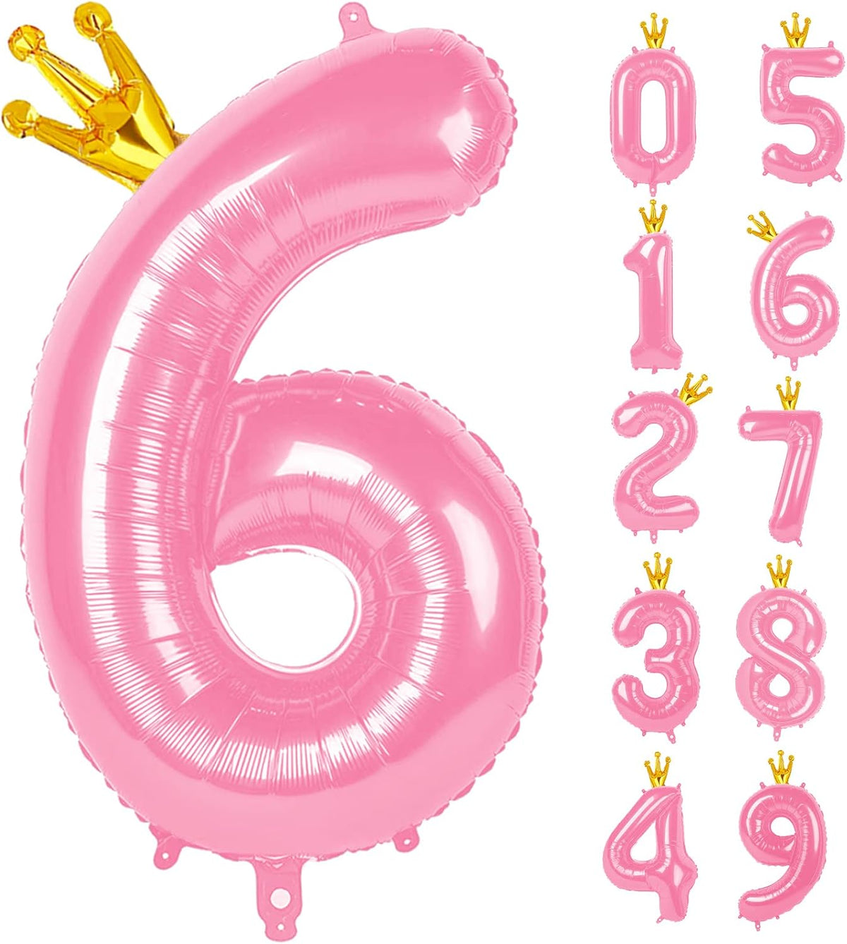 40 Inch Pink Number Balloon 0-9(Zero-Nine) with Crown, Big Size Happy Birthday Balloon, Foil Helium