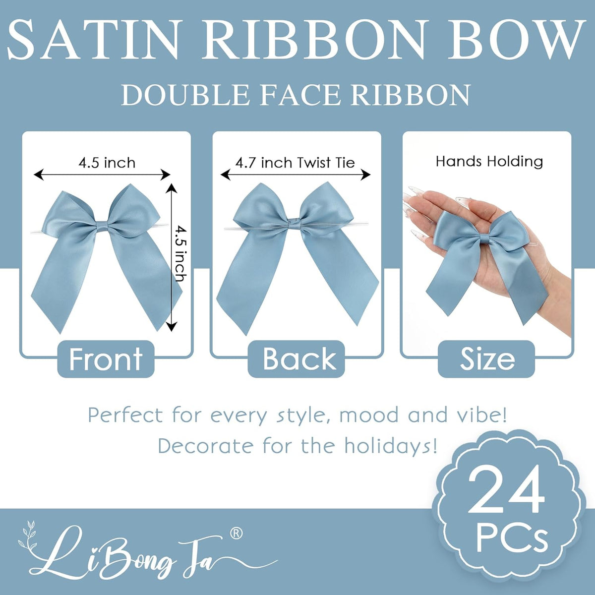 4.5" Satin Ribbon Dusty Blue Bows for Gift Wrapping, Twist Tie Bows, Cute Bows for Crafts, Party