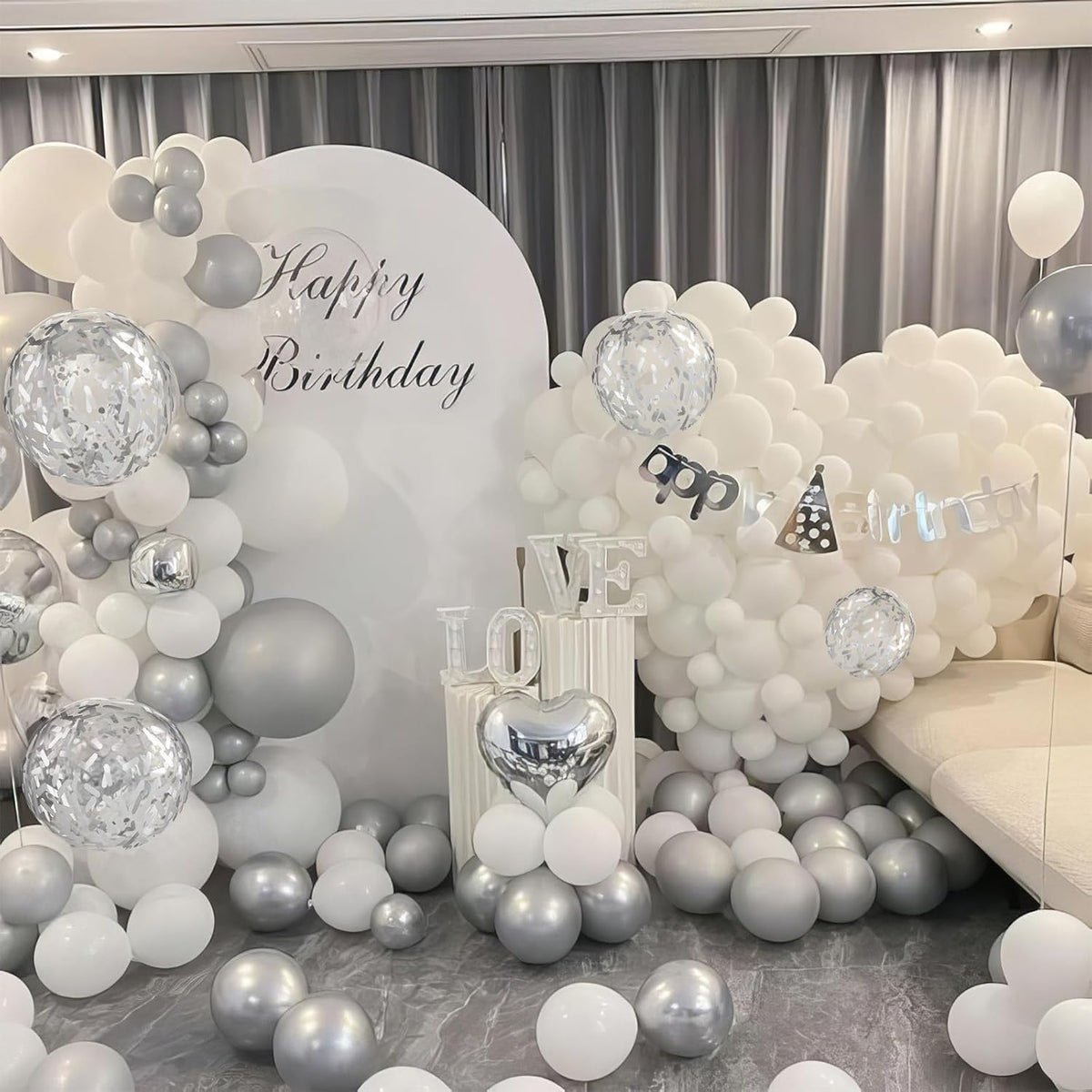 White and Silver Balloons, Metallic Silver and White Balloons Pearl White Silver Party Balloons