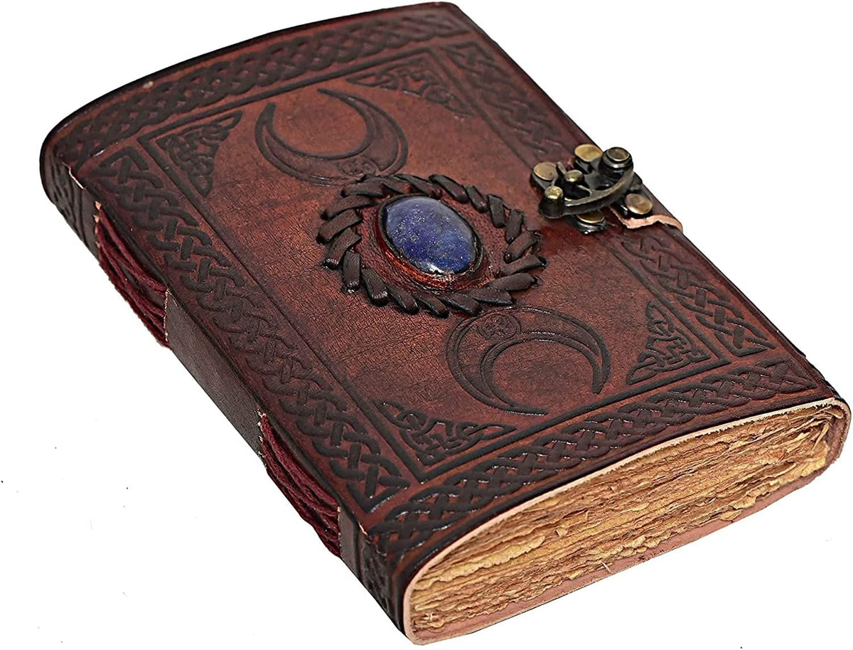cuero 3 Moon Blue Lapiz Embossed Vintage Leather Journal | 240 Pages of Antique Handmade Deckle