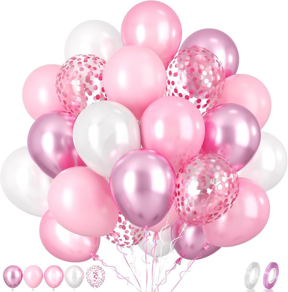 Paready Pink Balloons Set, 60 Pcs 12 Inch Pearl Balloons Metallic Macaron Pink Balloon, Pink