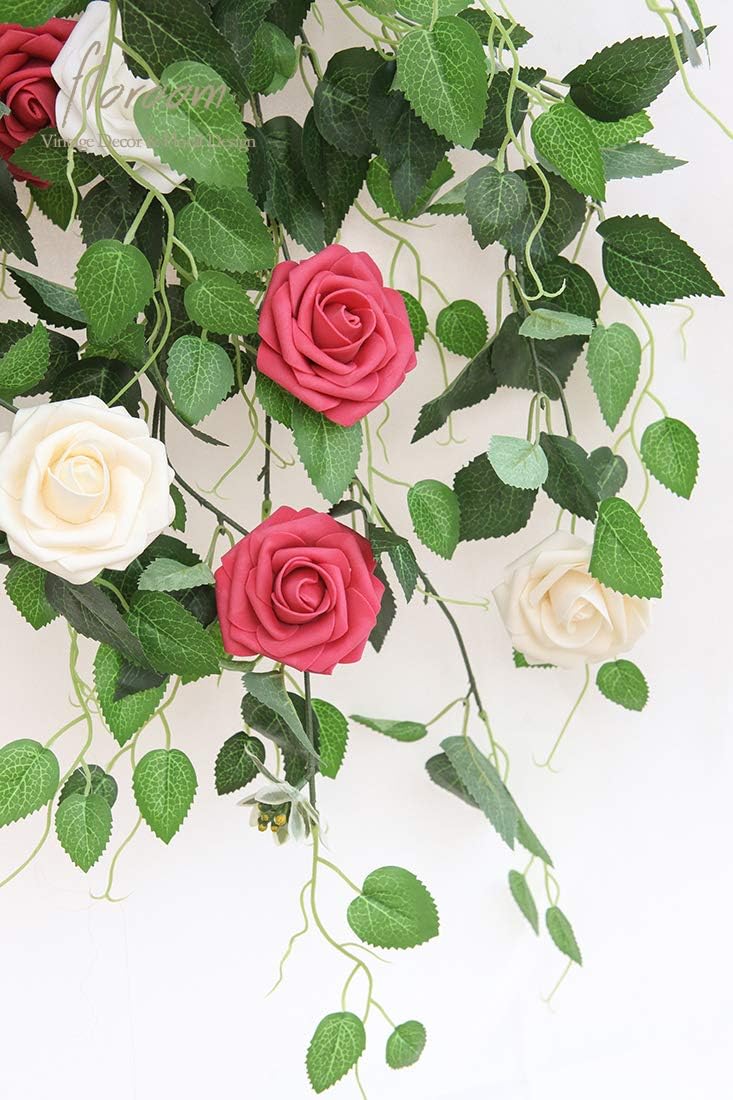 Floroom Artificial Flowers 25pcs Real Looking Champagne Foam Fake Roses with Stems for DIY Wedding