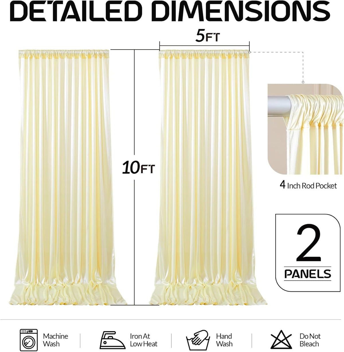 Champagne Satin Backdrop Curtains 2 Panels - Glitter Photo Drapes for Baby Shower, 10x10FT Shimmer