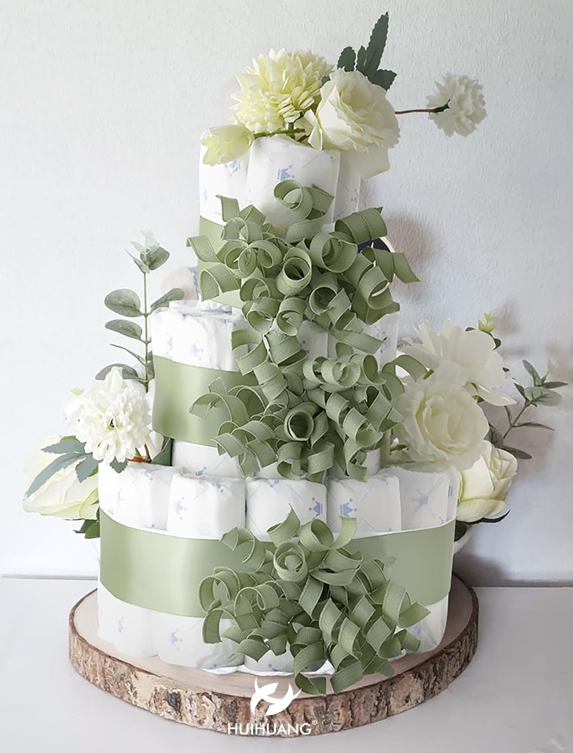 HUIHUANG Sage Green Bows for Gift Wrapping, Sage Curly Ribbon Bows Self Adhesive Burst Gift Bow for