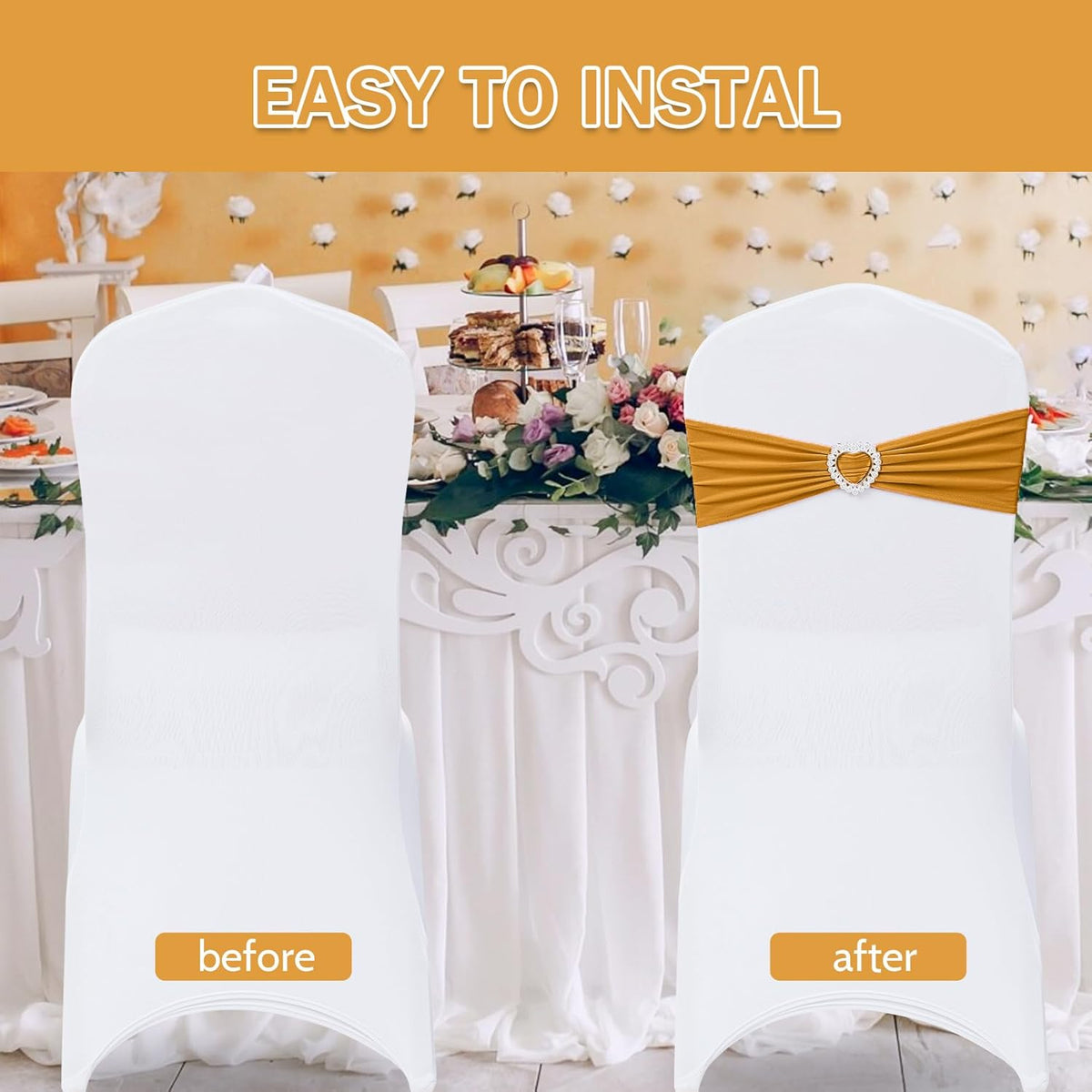 Howhic Pack of 30 Spandex Chair Sashes Bows Stretch Chair Cover Band with Buckle Slider Universal