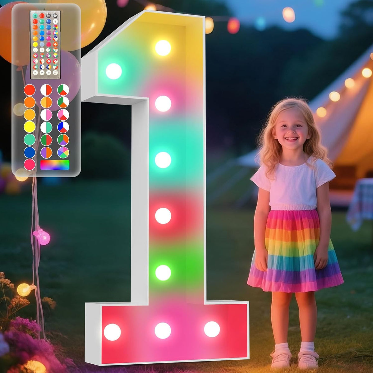Ledido 4FT Marquee Light Up Numbers, 34 Colors Changing Marquee Numbers 4 Feet Tall with Remote