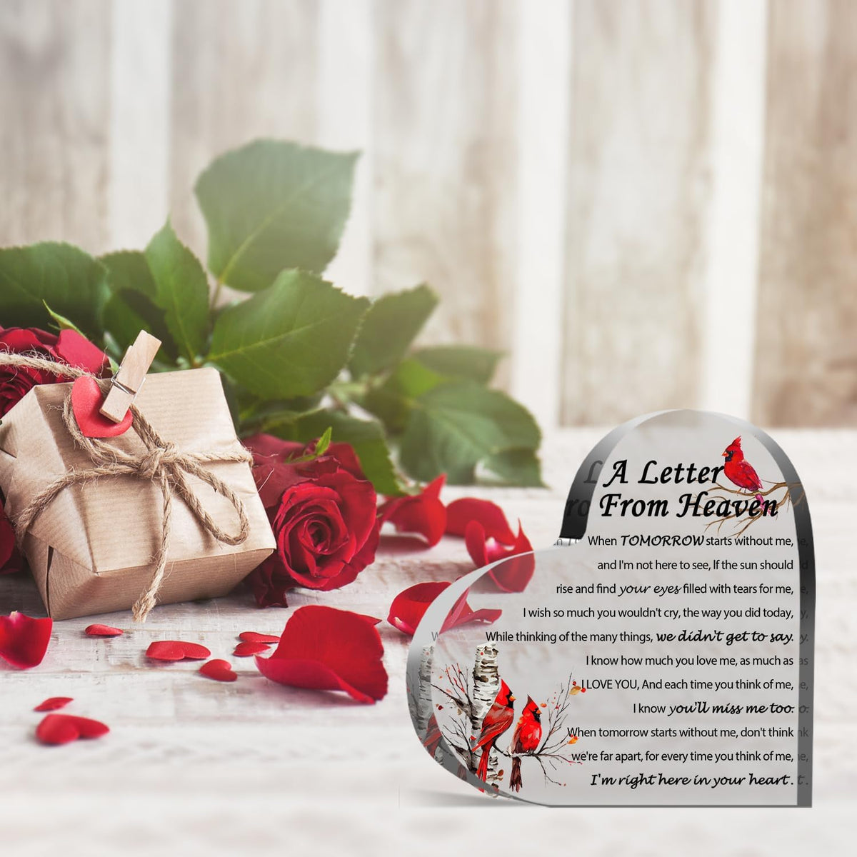 Sympathy Gifts, Red Cardinal Gifts - A Letter from Heaven - Crystal Acrylic Paperweight Remembrance