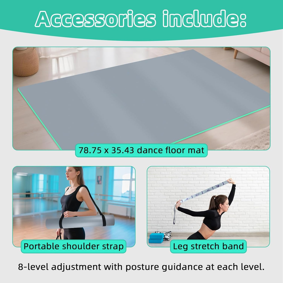 Dance Floor Mat Non-Slip with Shoulder Strap Portable and Dance Resistance Band, Dance Floor for