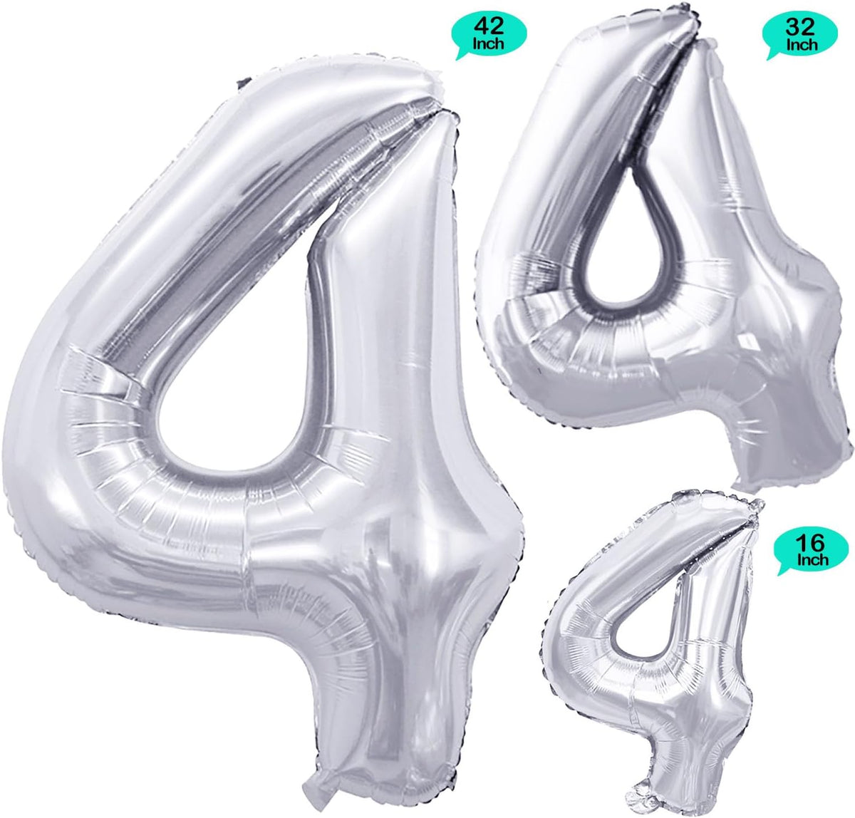 GOER Silver Foil Balloons Number 4,Huge Number Balloons for 4th Birthday Party Supplies Anniversary