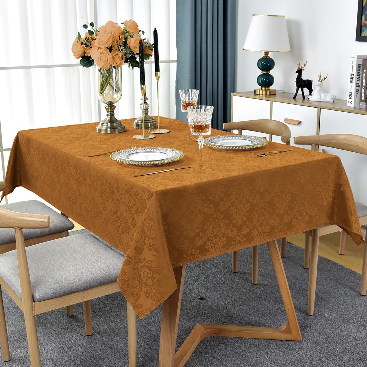 SASTYBALE Fall Tablecloth Rectangle 60 x 120 Inch, Spill Proof Wrinkle Free Autumn Jacquard Damask