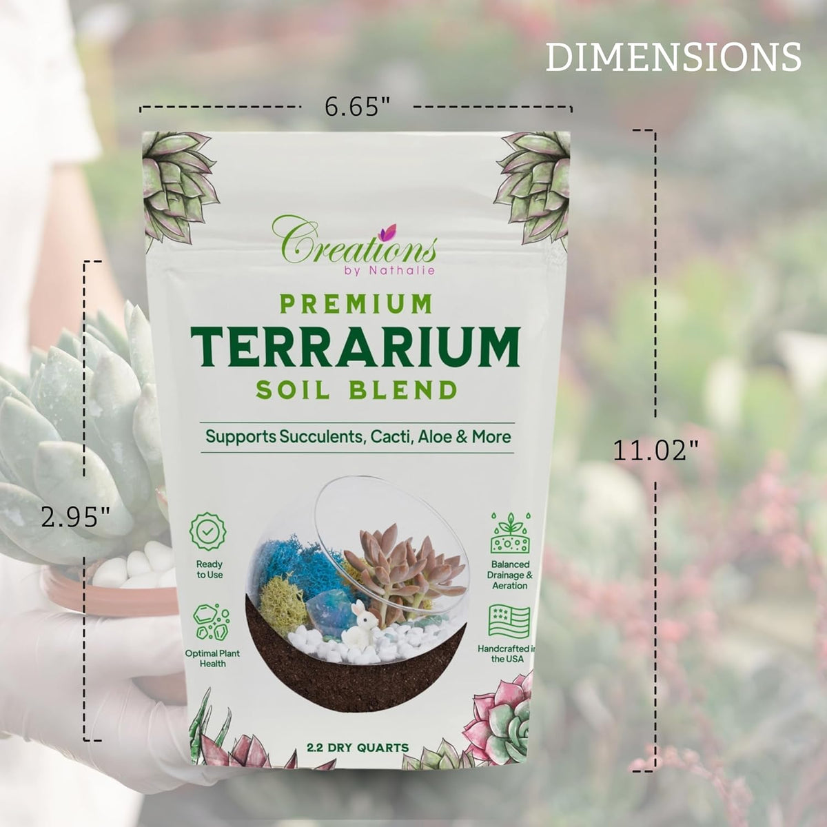 Terrarium Soil Blend - Well Draining Potting Soil for Live Succulents, Cactus, Aloe - Terrarium