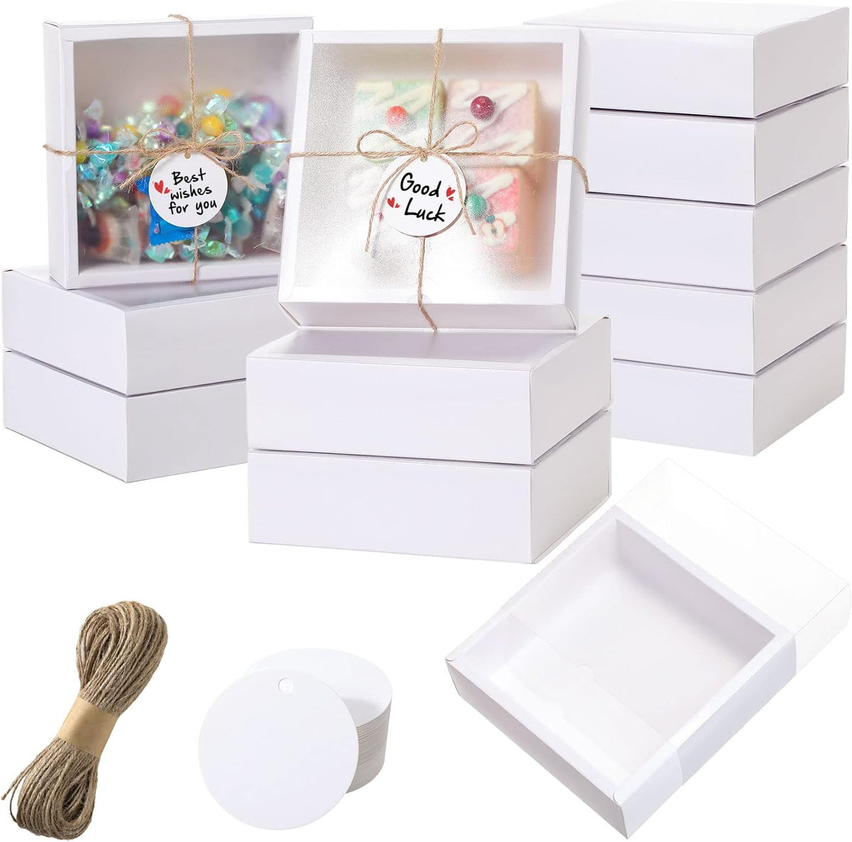 Roowest 50 Sets Kraft Soap Boxes Rectangle Packaging Box with Window Homemade Gift Box with Blank
