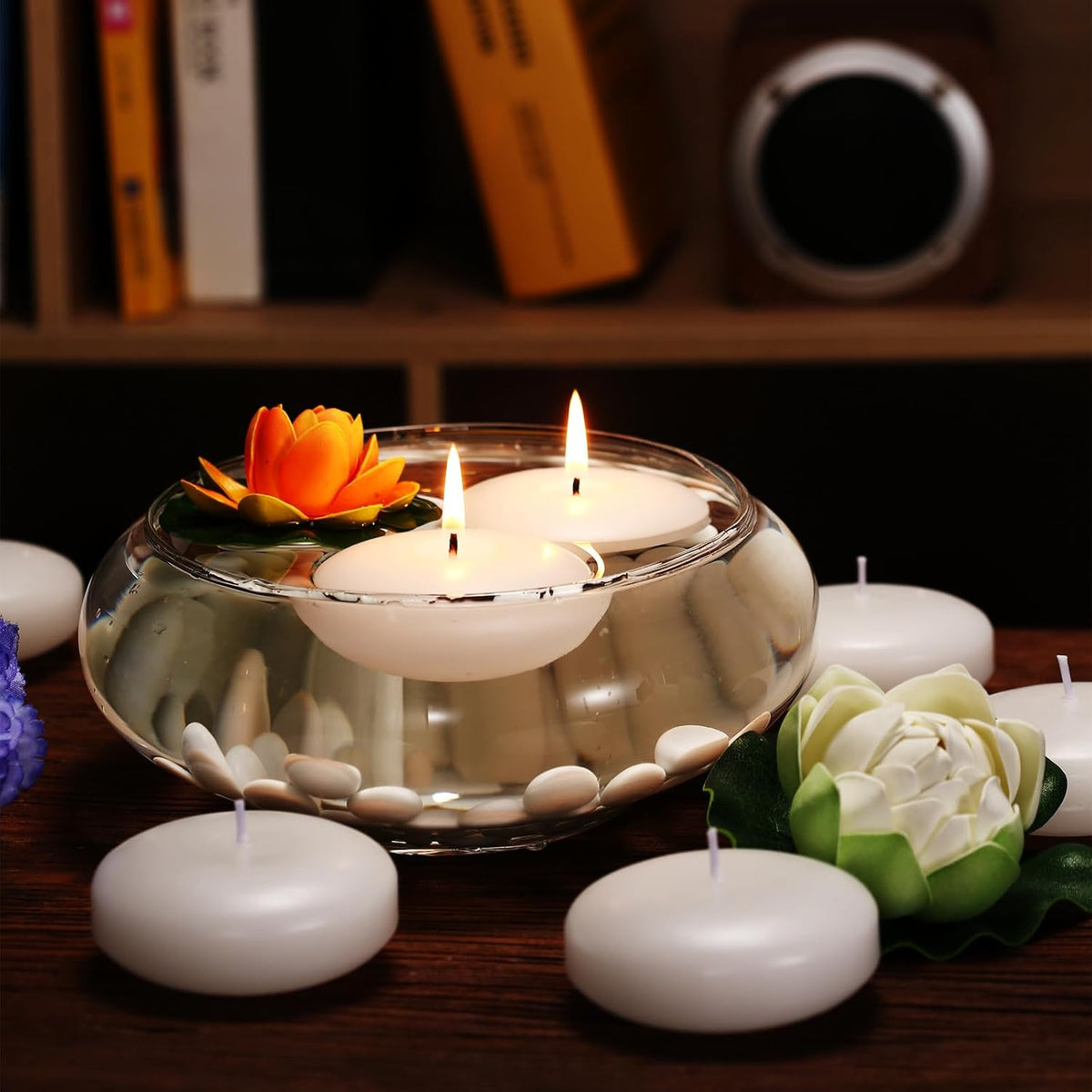 24 Pack Floating Candles, 3” White Unscented Dripless Wax Burning Candles, for Weddings, Party