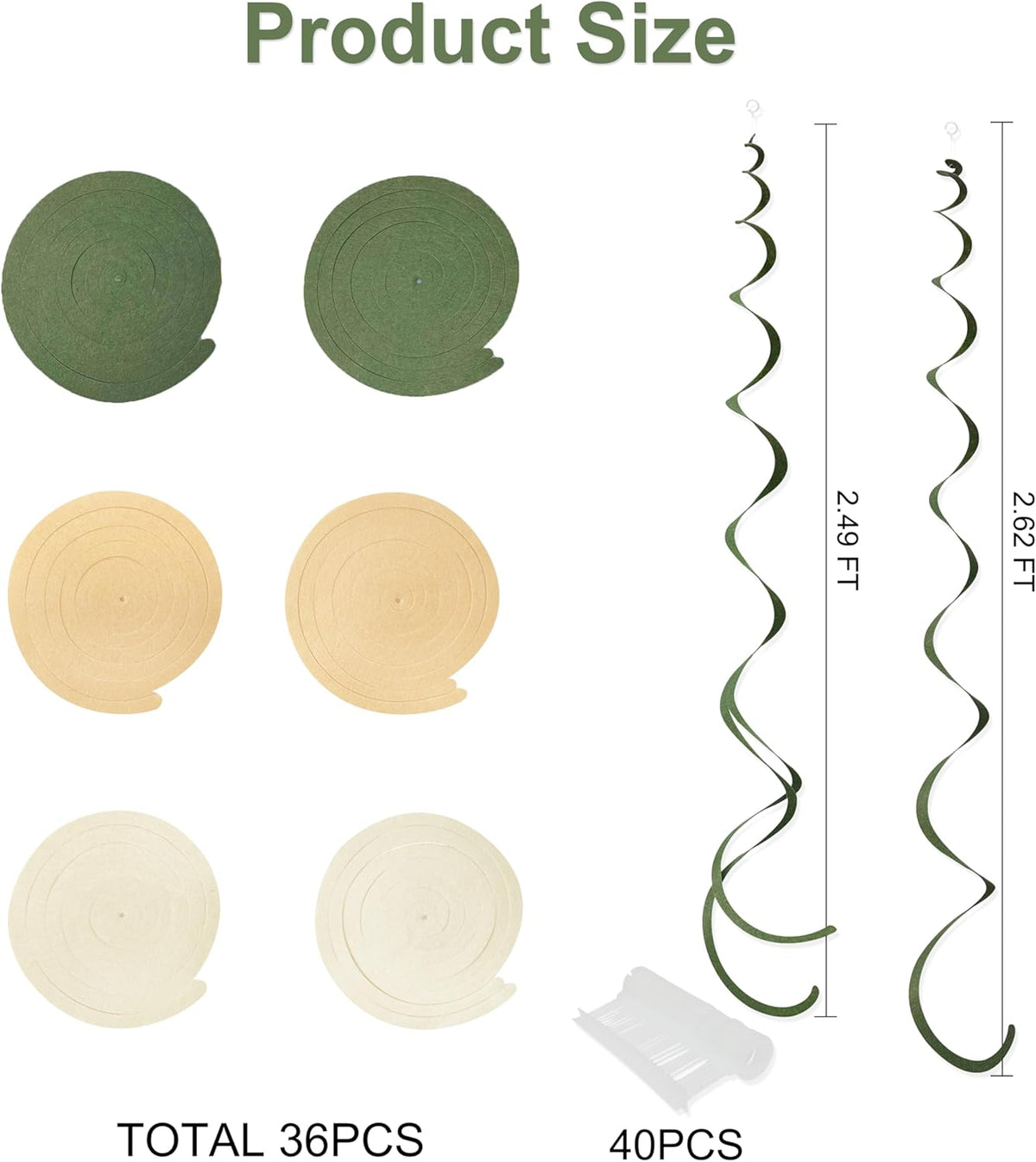 36Pcs Sage Green Hanging Swirl Decoration Olive Green Tan Brown Cream Neutral Felt Swirl Streamer