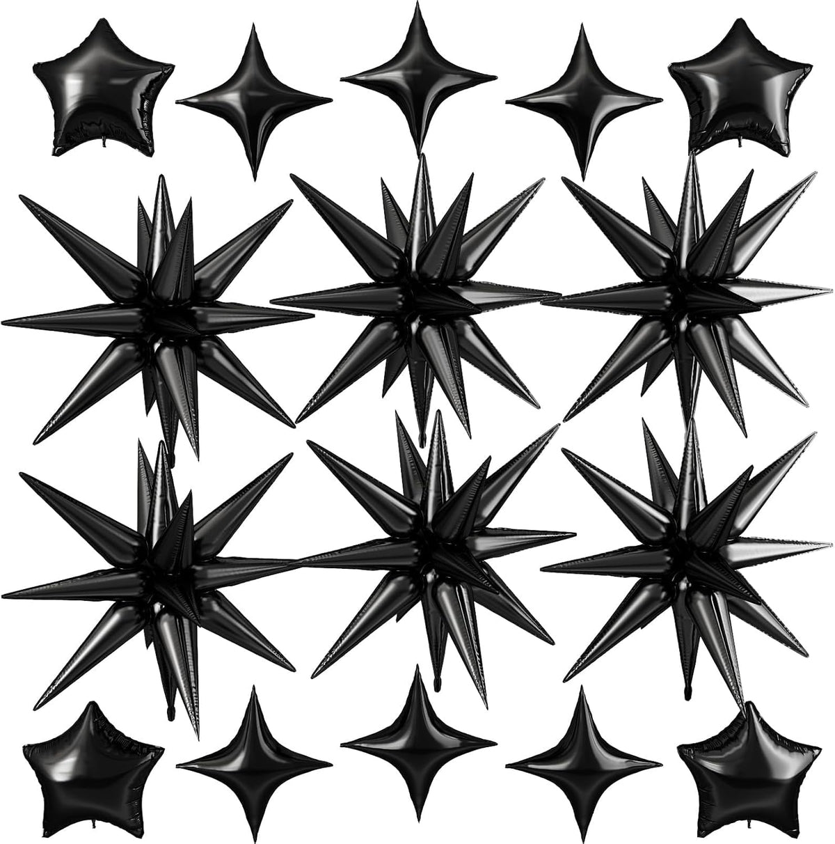 Black Star Balloon,16Pcs Star Foil Balloons Set with 22Inch Explosion Spike Cone Balloons and