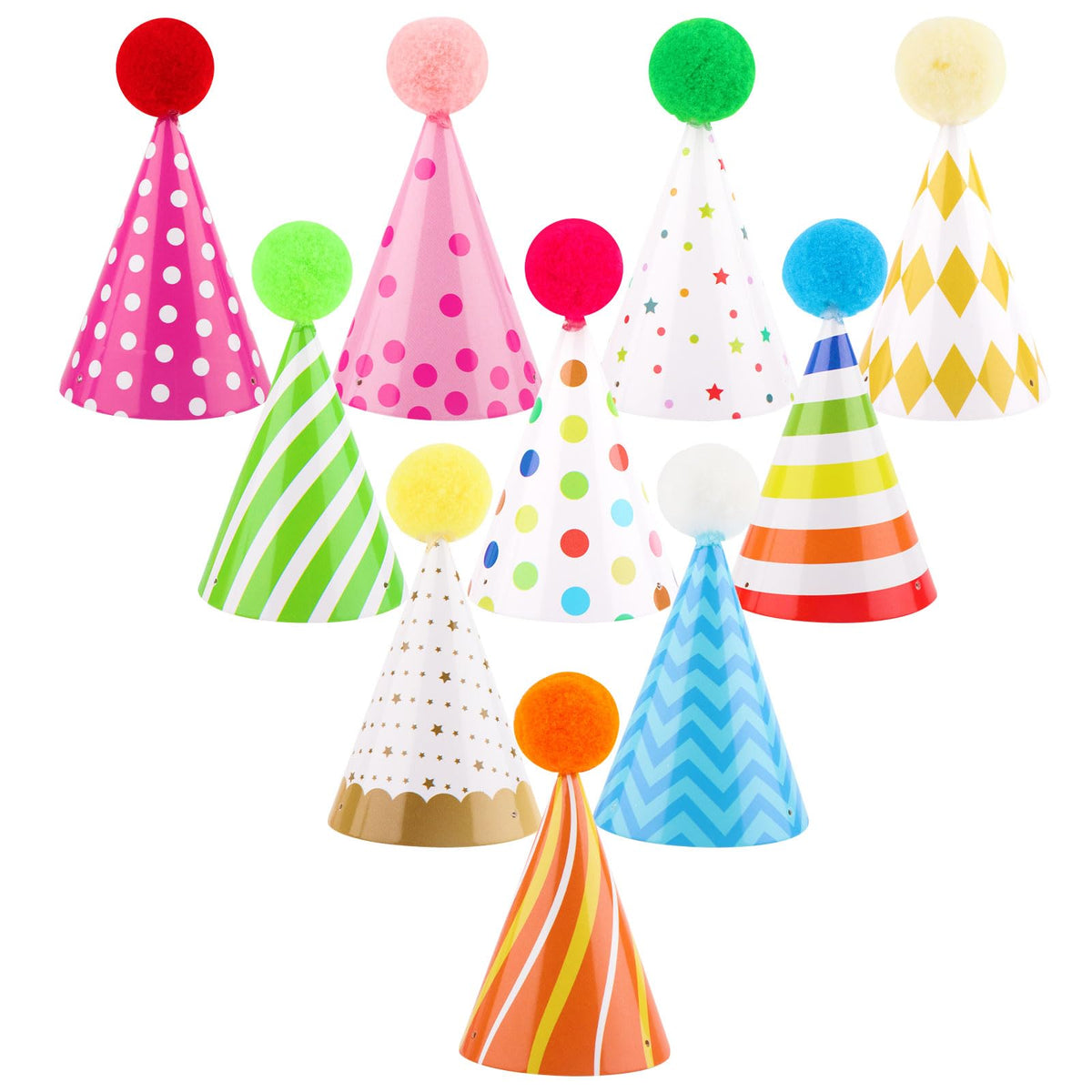 Atiloy 10 PCS Colorful Mini Party Hats for Stuffed Animals Lovely Paper Cone Tiny Birthday Hats for