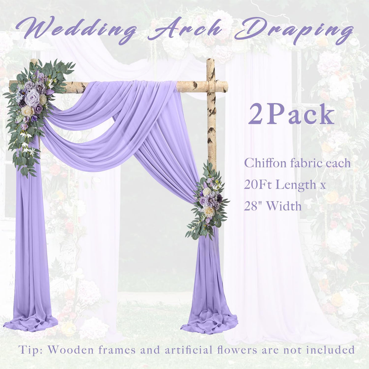 Wedding Arch Draping Fabric 2 Panels 20Ft Length x 28" Width Lilac Arch Drapes Chiffon Fabric Sheer