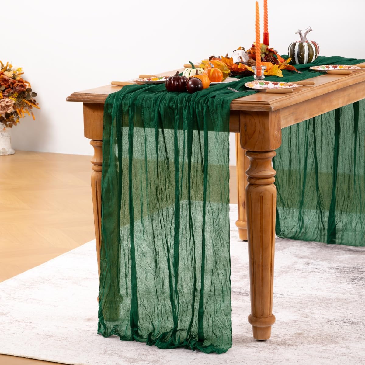 Emerald Green Cheesecloth Table Runner 12 Pack Fall Table Runners Boho Gauze 120 Inches Green