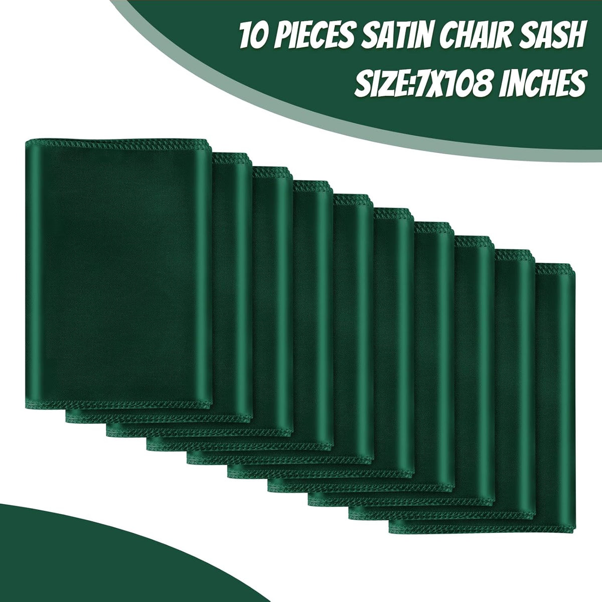 10 PCS Forest Green Satin Chair Sashes Bows Universal Chair Ribbon Ties Back Sash for Wedding Party